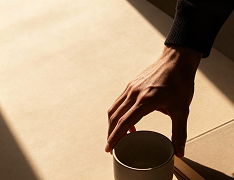 Reaching for a cup in morning light